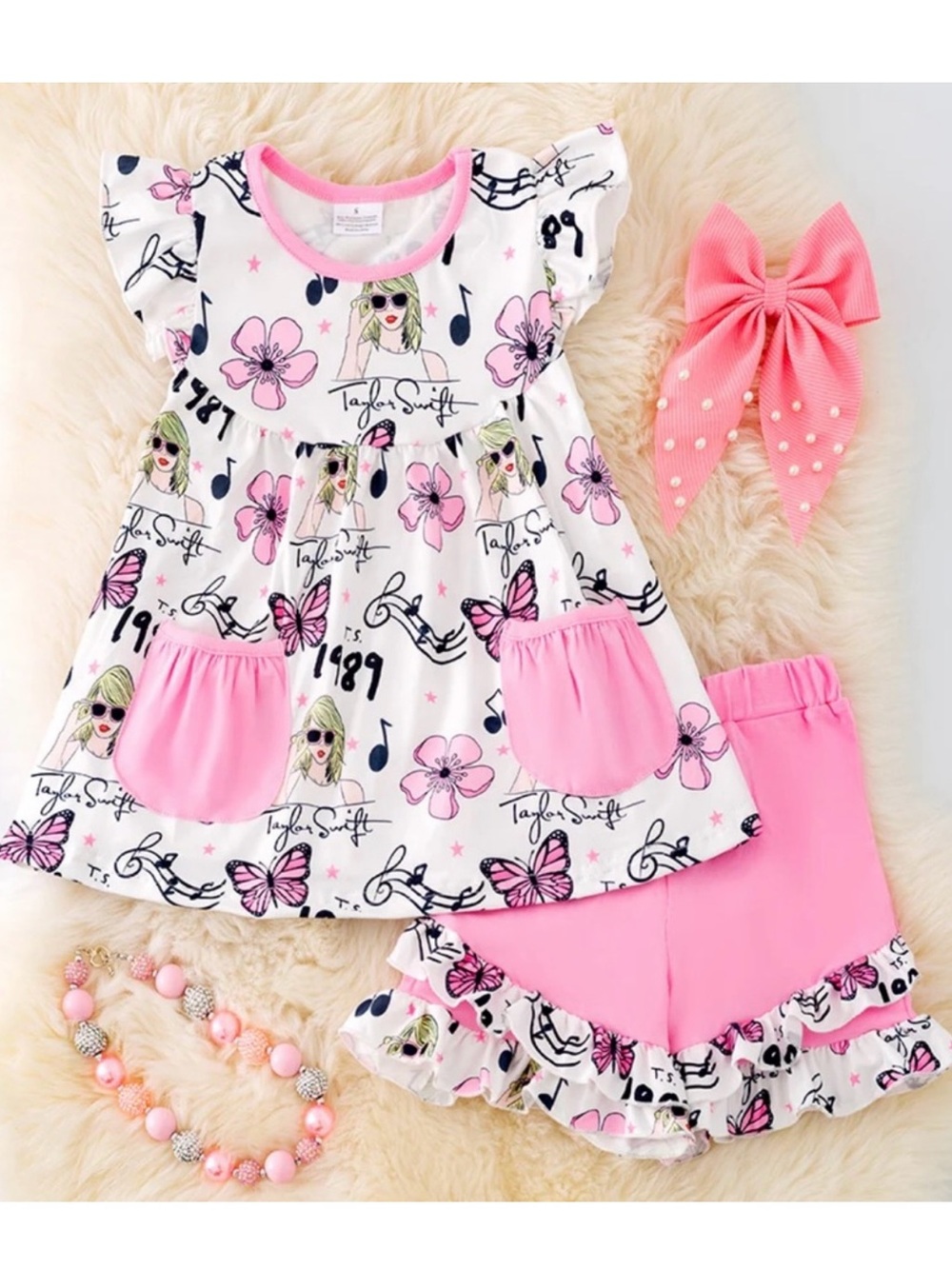 Boutique girls Taylor Swift Swiftie shirt & Shorts Set Pink XL 14/16 outfit